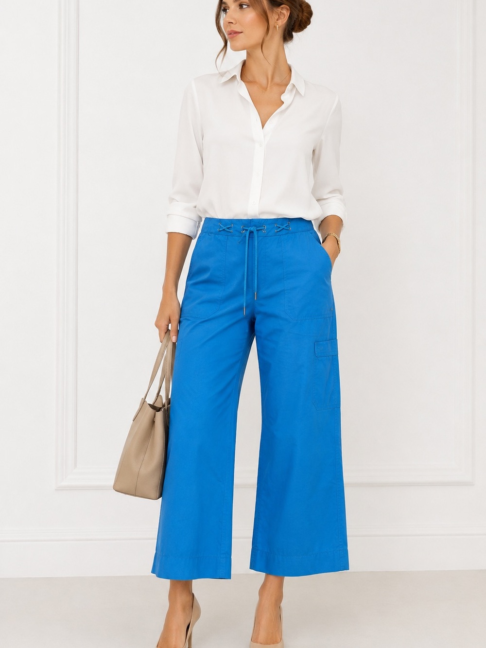 Lauren Ralph Lauren aqua blue wide-leg cargo capri pants size 12
